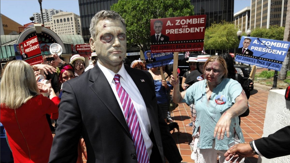 Nästan tre dussin zombies dök upp för att stödja Zombie som president i San Diego. 